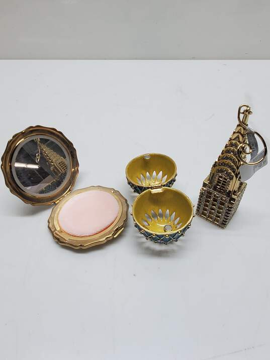 x3 Embellished Vintage Items, Faberge Egg, Makeup Compact, Chicos Chrysler Building image number 2