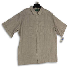 NWT Mens Beige Spread Collar Short Sleeve Button-Up Shirt Size XLT