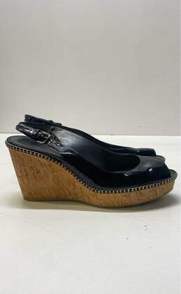 Stuart Weitzman Patent Leather Slingback Wedge Heels Black 10