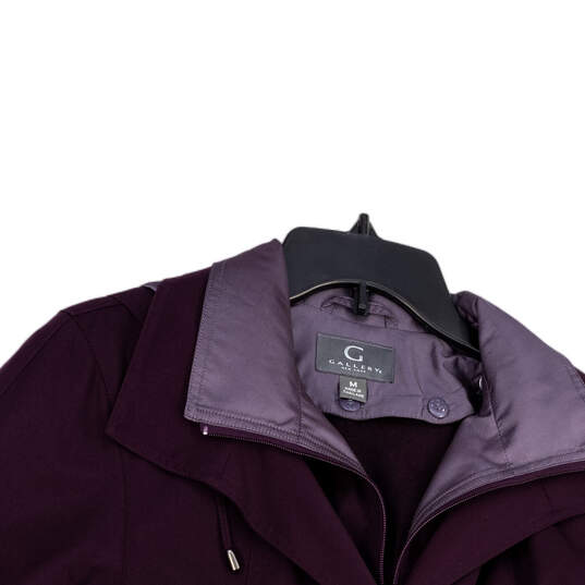 Womens Purple Long Sleeve Hooded Pockets Full-Zip Trench Coat Size Medium image number 3
