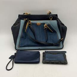 Coach Womens Blue Double Handle Inner Pockets Satchel Bag With Two Coin Purse