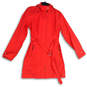Womens Red Long Sleeve Hooded Belted Full Zip  Rain Jacket Size Medium image number 1
