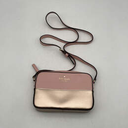 Womens Pink Gold Leather Inner Pocket Adjustable Strap Crossbody Bag alternative image