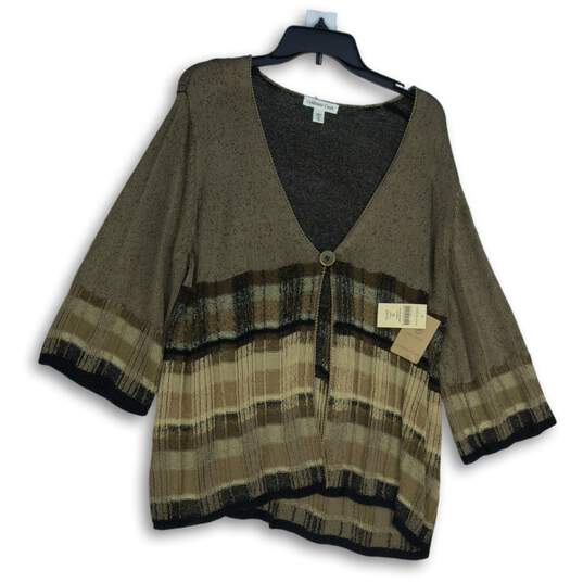 NWT Coldwater Creek Womens Beige Brown Knitted Button Front Cardigan Sweater XL image number 1