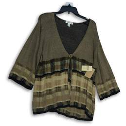 NWT Coldwater Creek Womens Beige Brown Knitted Button Front Cardigan Sweater XL