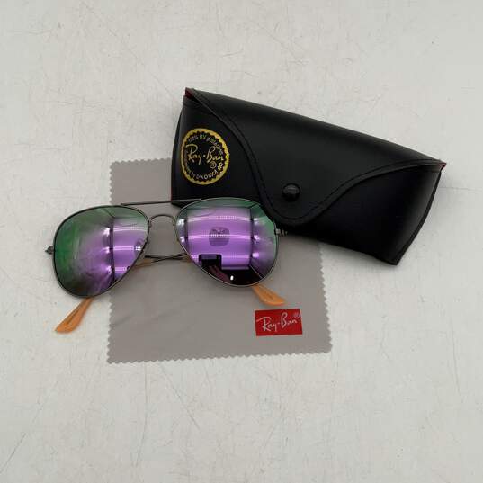 Ray Ban Mens Gray Orange UV Protection Full Rim Aviator Sunglasses with Case image number 1