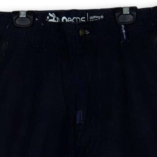 Mens Black Flat Front Slash Pockets Dark Wash Casual Cargo Shorts Size 36 image number 3