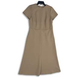 Ann Taylor Womens Tan Round Neck Short Sleeve Back Zip Fit & Flare Dress Size 6