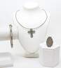 Judith Jack 925 Marcasite Cross Pendant Necklace CZ Hinged Bangle &  Ring image number 1