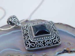 Artisan 925 Onyx Square Pendant Necklace Marquise Cabochon & Inlay Granulated Drop Earrings & Band Ring 29g alternative image