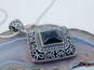 Artisan 925 Onyx Square Pendant Necklace Marquise Cabochon & Inlay Granulated Drop Earrings & Band Ring 29g image number 2