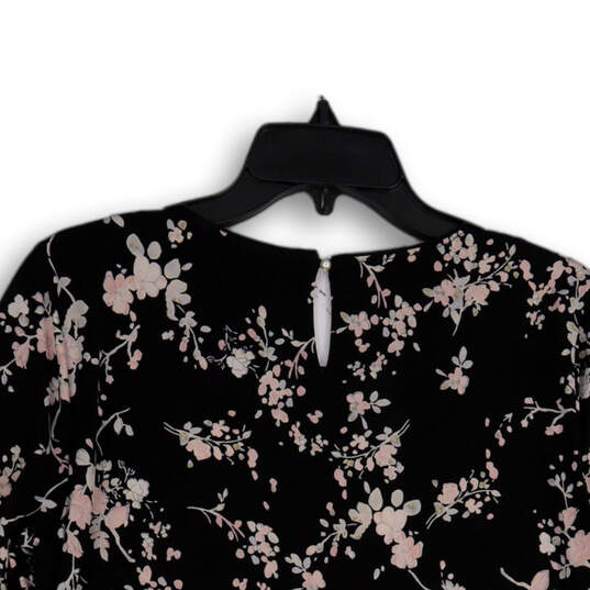 Womens Black Pink Floral Bell Sleeve Back Keyhole Blouse Top Size Medium image number 4