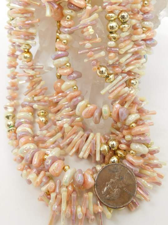 Vintage Iridescent Pastel Multi Strand Beaded Necklace & Floral & Beaded Clip On Earrings 86.5g image number 5