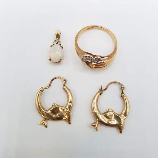 10K Gold Diamond & Opal Jewelry Bundle 3 Pcs 4.1g image number 3