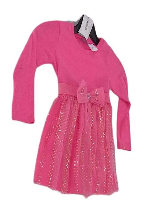 Girl's Bow Sequin Long Sleeve Crew Neck A Line Dress Size 6 image number 2