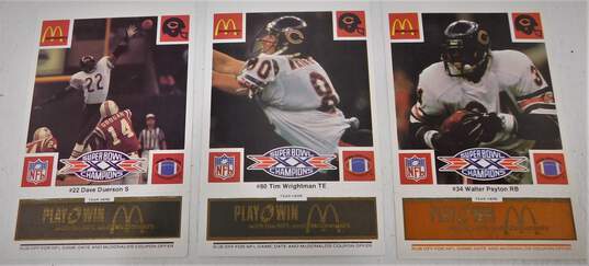 VTG 1986 McDonald's Chicago Bears Unscratched Black Green Orange Tab Super Bowl Cards Payton x2 image number 3