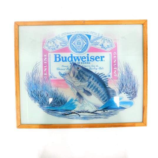 1984 Anheuser Busch Budweiser Fishing Advertising Bar Sign Man Cave Barware Decor image number 1