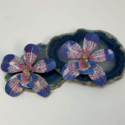 Designer Betsey Johnson Gold-Tone Blue Orchid Blue Flower Drop Earrings