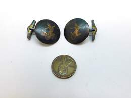 Vintage Siam Sterling 925 Niello Etched Dancer Circle Dome Cuff Links 12.3g alternative image