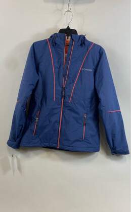 Columbia Womens Blue Pink Long Sleeve Full-Zip Hooded Windbreaker Jacket Size S
