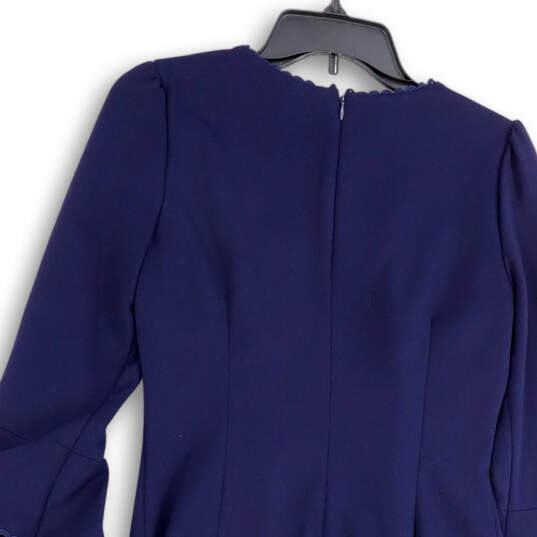 Womens Blue Long Flared Sleeve Back Zip Knee Length Sheath Dress Size 6 image number 4