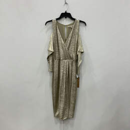 NWT Womens Shimmery Gold Cold Shoulder Sleeve V-Neck Wrap Dress Size XS