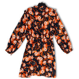 NWT Womens Blue Orange Floral Elastic Waist Tie Neck Shift Dress Size 42 alternative image