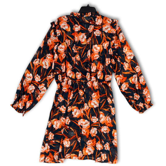 NWT Womens Blue Orange Floral Elastic Waist Tie Neck Shift Dress Size 42 image number 2