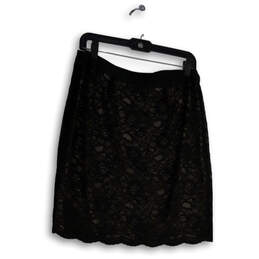 Womens Black Lace Flat Front Elastic Waist Straight & Pencil Skirt Size 10 alternative image