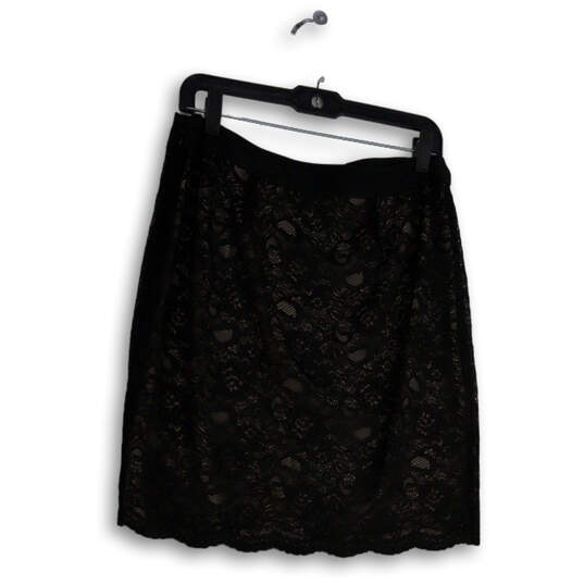 Womens Black Lace Flat Front Elastic Waist Straight & Pencil Skirt Size 10 image number 2