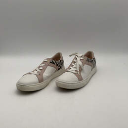 Women's Pink White Snake Print Leather Low Top Sneaker Shoes Size 11 B