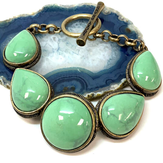 Designer Lucky Brand Gold-Tone Green Faux Turquoise Toggle Chain Bracelet image number 1