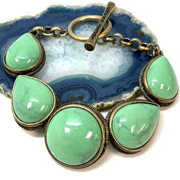 Designer Lucky Brand Gold-Tone Green Faux Turquoise Toggle Chain Bracelet