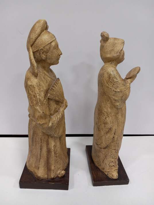 Pair of East Asian Robed Man & Woman Statues image number 2