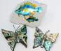 Vintage Taxco & Artisan 925 Abalone Shell Butterfly & Blue & Yellow Enamel Tropical Fish Pendant Brooches Variety 23.4g image number 1