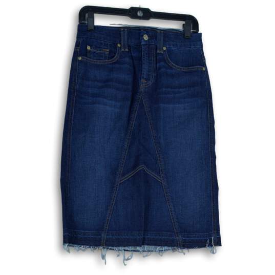 NWT 7 For All Mankind Womens Blue Denim Raw Hem Straight & Pencil Skirt Size 27 image number 1
