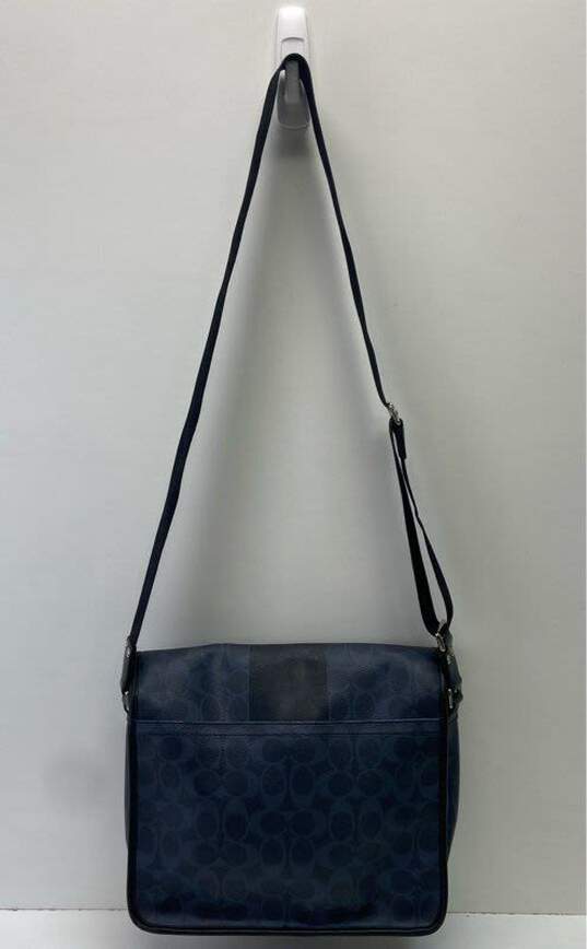 Coach Signature Heritage Stripe Blue/Black Leather Crossbody Messenger Bag image number 2