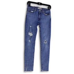 Womens Blue Distressed Medium Wash Pockets Denim Skinny Leg Jeans Size 27