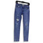 Womens Blue Distressed Medium Wash Pockets Denim Skinny Leg Jeans Size 27 image number 1
