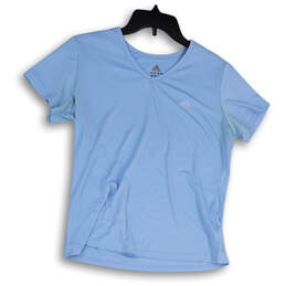 Womens Blue V-Neck Short Sleeve Regular Fit Pullover T-Shirt Size Medium