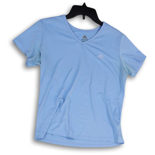 Womens Blue V-Neck Short Sleeve Regular Fit Pullover T-Shirt Size Medium image number 1