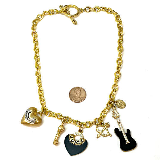 Designer Juicy Couture Gold-Tone Chain Toggle Clasp Multiple Charm Necklace image number 2