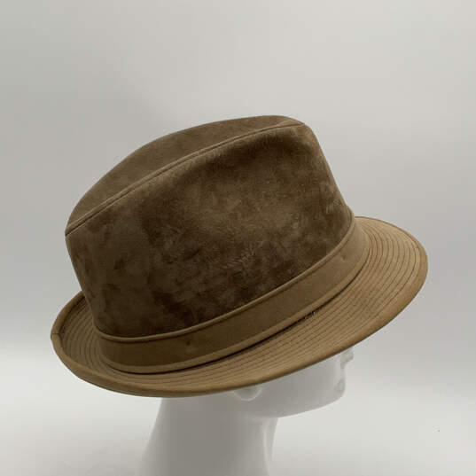 Mens Beige Genuine Suede Leather Feather Belted Fedora Hat Size 7.5 M image number 3