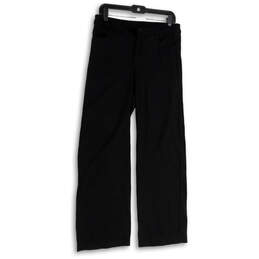 Womens Black Flat Front Pockets Straight Leg Trouser Pants Size 10