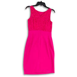 Womens Pink Floral Lace Round Neck Sleeveless Knee Length Sheath Dress Sz 0 alternative image
