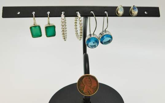 Artisan Sterling Silver Chrysoprase Moonstone Blue Glass Earrings Variety 19.7g image number 7