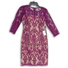 NWT Womens Purple Ikat Lace Round Neck Back Zip Sheath Dress Size 6
