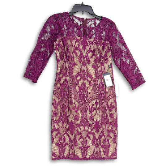 NWT Womens Purple Ikat Lace Round Neck Back Zip Sheath Dress Size 6 image number 1