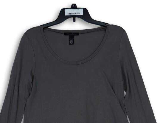 Womens Gray Purple Colorblock Long Sleeve Round Neck Blouse Top Size M image number 3