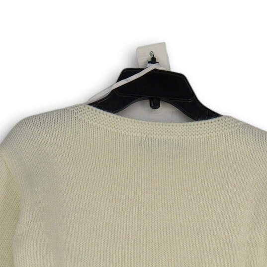 Womens White Long Sleeve Frange Hem Ribbed Pullover Sweater Size S image number 4